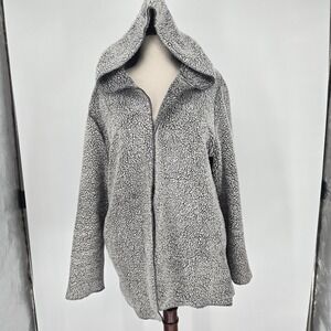 PINK Victoria's Secret Gray Sherpa Hooded Cardigan M L Cozy Teddy Open Front Med